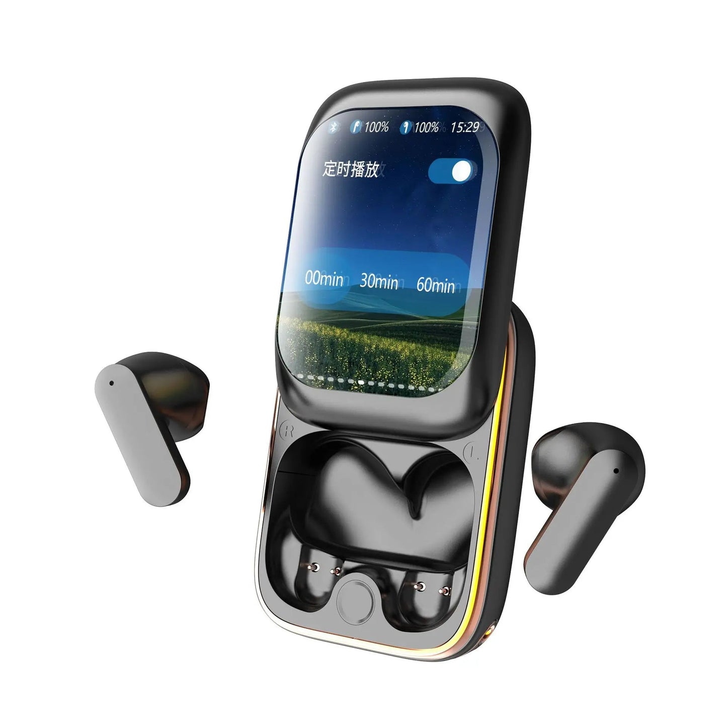 Écouteurs sans fil avec écran.